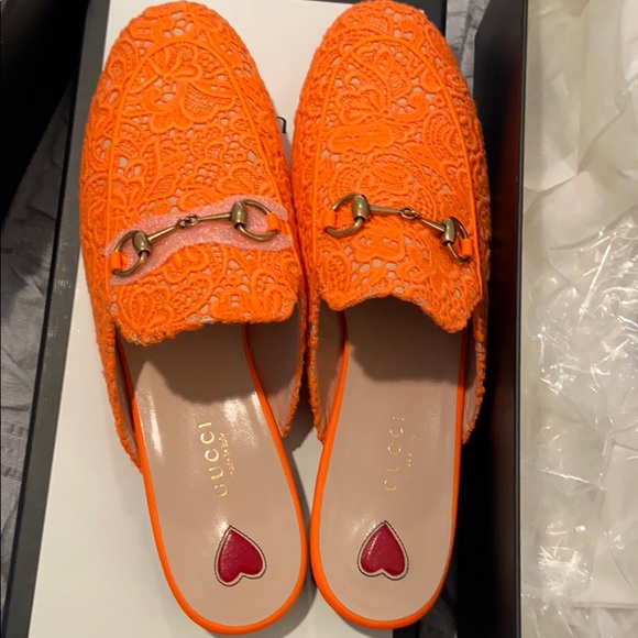 Gucci orange princetown lace mules NWB 39 - Picture 6 of 9